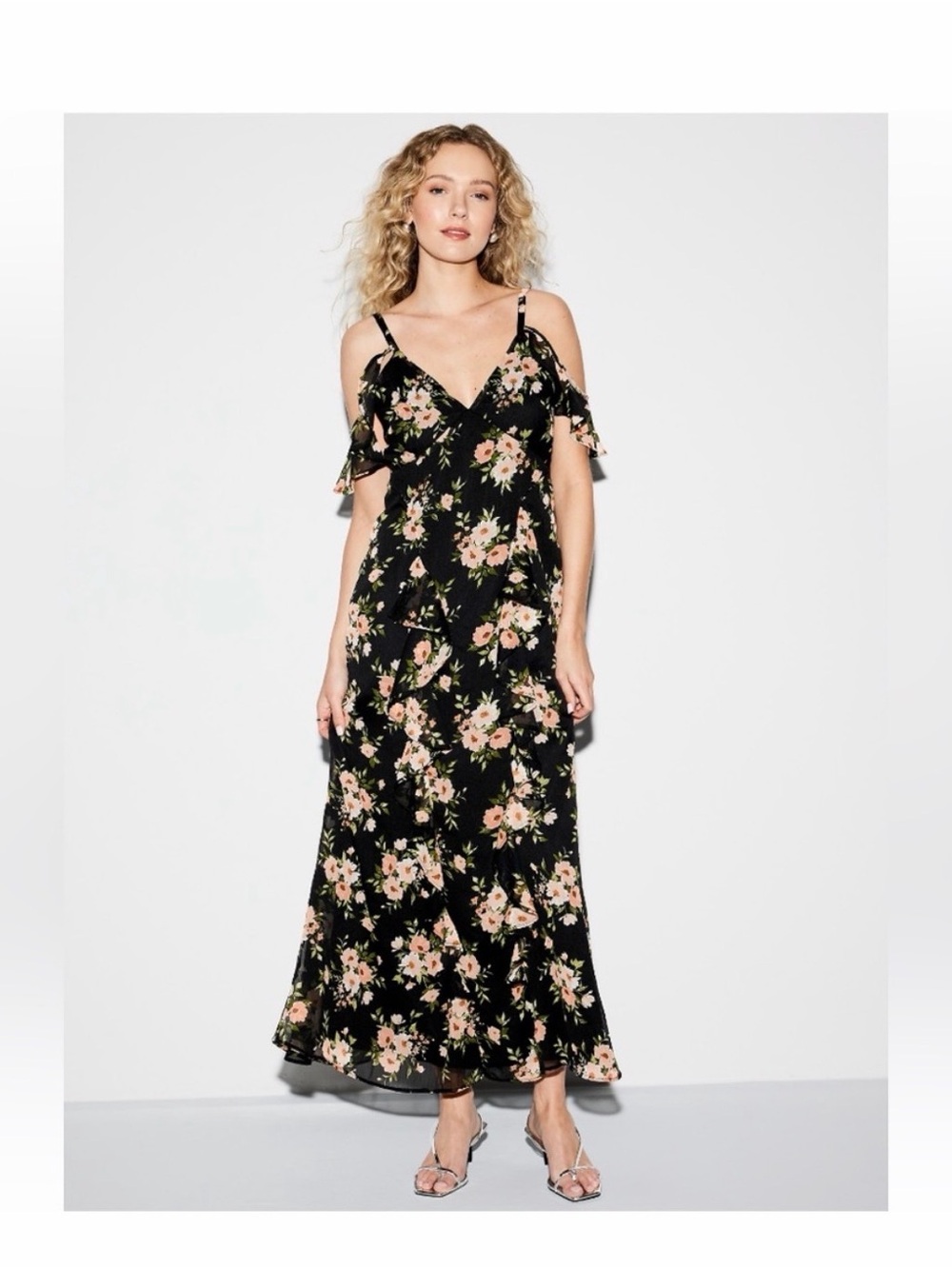 The Occasion by Old Navy Off-Shoulder Ruffle Chiffon Maxi Dress size 6